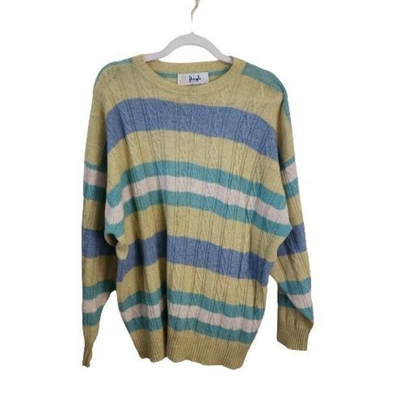 Pringle Of Scotland Vintage Pure Wool Striped CableKnit Sweater Size L - Picture 1 of 5